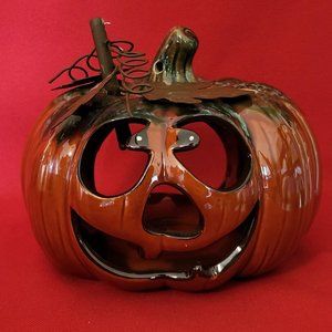 Halloween Pumpkin Jack O Lantern Ceramic Tealight Votive Candle Holder